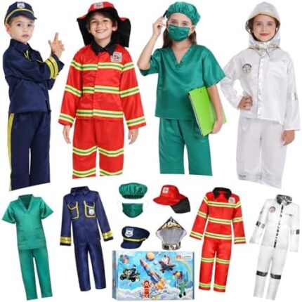 Toddler Dress up Clothes Boys Dress up Costumes for Play Kids Dress up Costumes Firefighter, Police, Astronaut, Doctor Role Play Toddler Toys Christmas Birthday Gift for Girls Age 3-6 Years