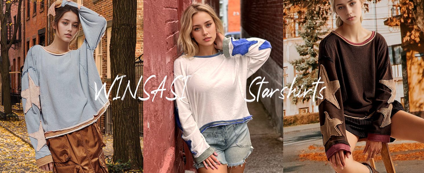 Cotton Oversized Sweatshirt Long Sleeve Crewneck Hoodies A Star Tee Shirt 2024 Fall Pullover Clothes