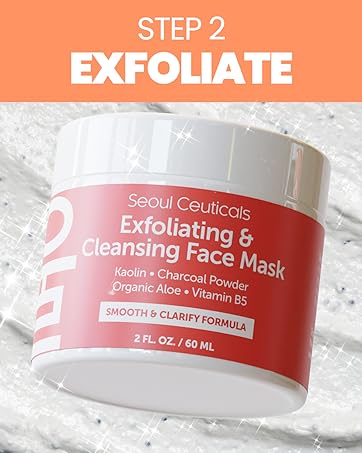 Step 2 K Beauty routine using Seoul Ceuticals Korean skin care exfoliator face scrub mask