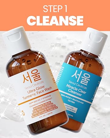 Step 1 K Beauty routine using Seoul Ceuticals Korean skincare cleansers