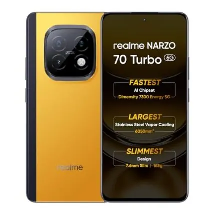 realme NARZO 70 Turbo 5G (Turbo Yellow, 8GB RAM, 128GB Storage) | Segment's Fastest Dimensity 7300 Energy 5G Chipset | Motorsports Inspired Design