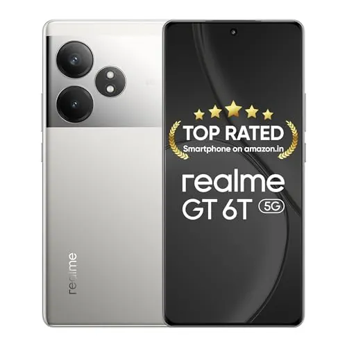 realme GT 6T 5G (Fluid Silver,12GB RAM+512GB Storage) | India's 1st 7+ Gen 3 Flagship Chipset | 1.5M+AnTuTu Score | 5500mAh+120W | The World's Brightest Flagship Display