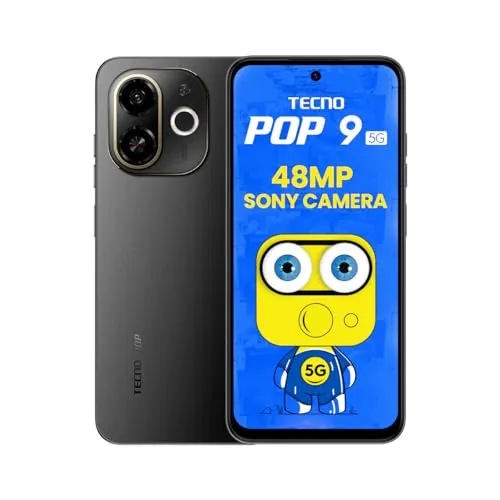 TECNO POP 9 5G Midnight Shadow, 4GB+128GB| Segment's 1st 48MP Sony AI Camera| Segment's 1st 5G with NFC |D6300 5G Processor |4+ Year Lag Free Fluency |5000 mAh Battery |Dual Speaker |Without Charger