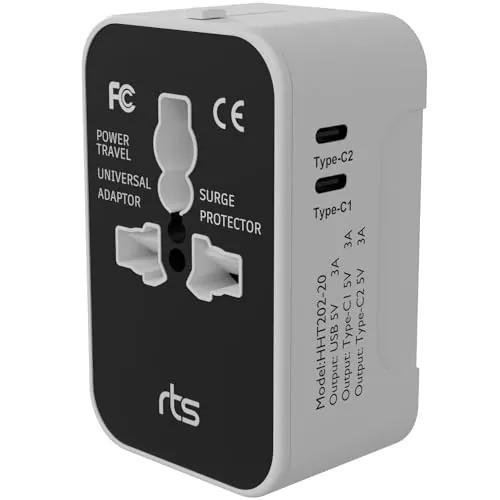 rts 2 Type C + 1 USB Plug Universal Travel Adapter, International All in One Worldwide Travel Power Plug Adapter Suitable for 200+ Countries Wall Charger for USA EU UK AUS European Cell Phone Laptop